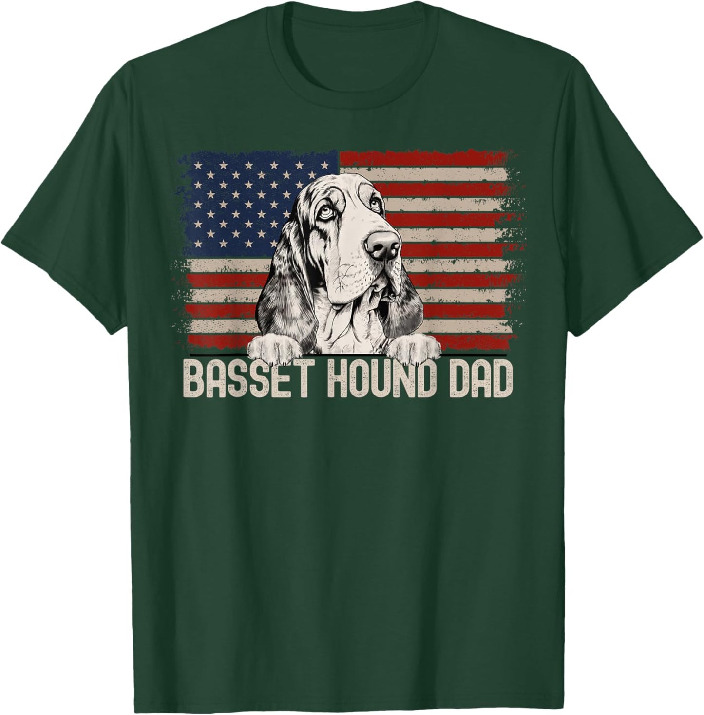 Best Dog Dad Ever American Flag - Basset Hound Dad T-Shirt - T-Shirt | Forest