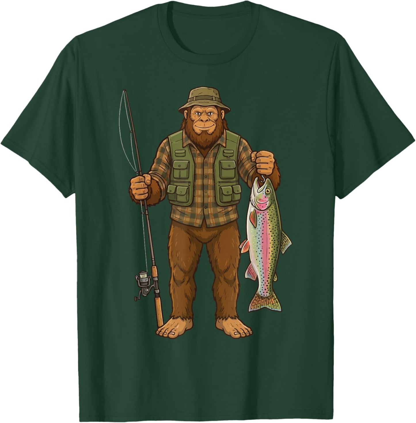 Trout Bigfoot Fisher T-Shirt - T-Shirt | Forest