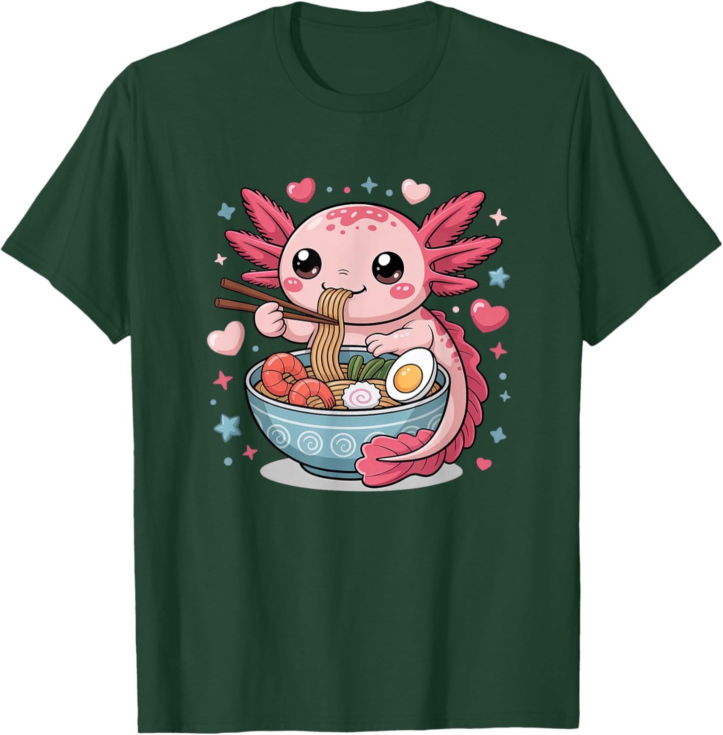 Axolotl Eats Ramen Noodles Super Cute Motif Axolotl T-Shirt - T-Shirt | Forest