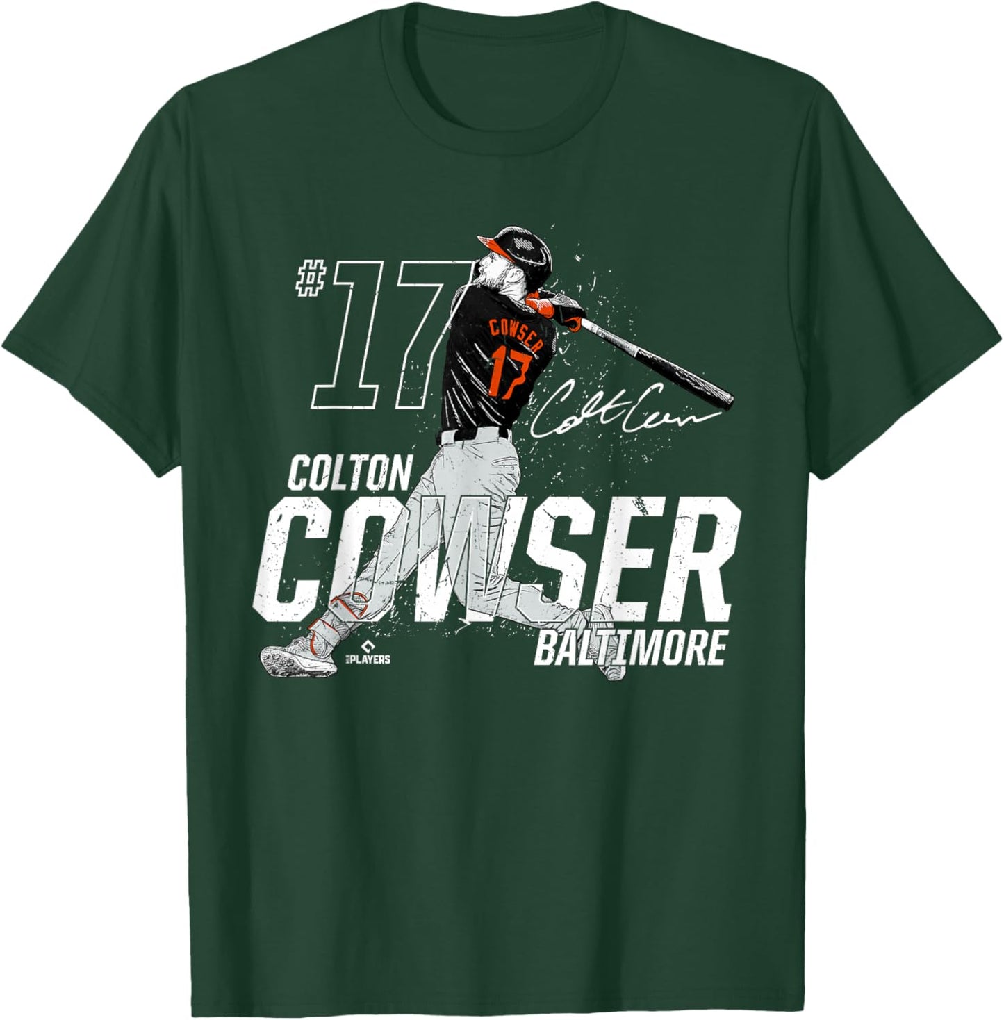Dynamic Pose Colton Cowser Baltimore Baseball MLBPA T-Shirt - T-Shirt | Forest