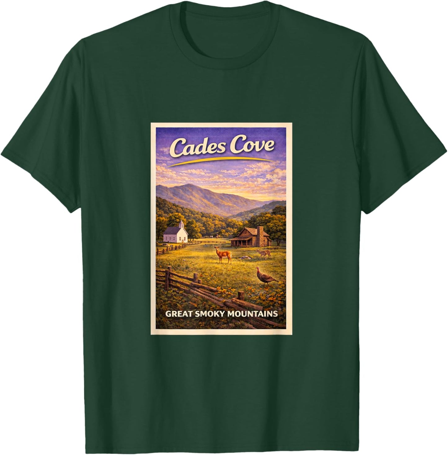 Vintage Great Smokey Mountains Cades Cove GSMNP Travel Art T-Shirt - T-Shirt | Forest