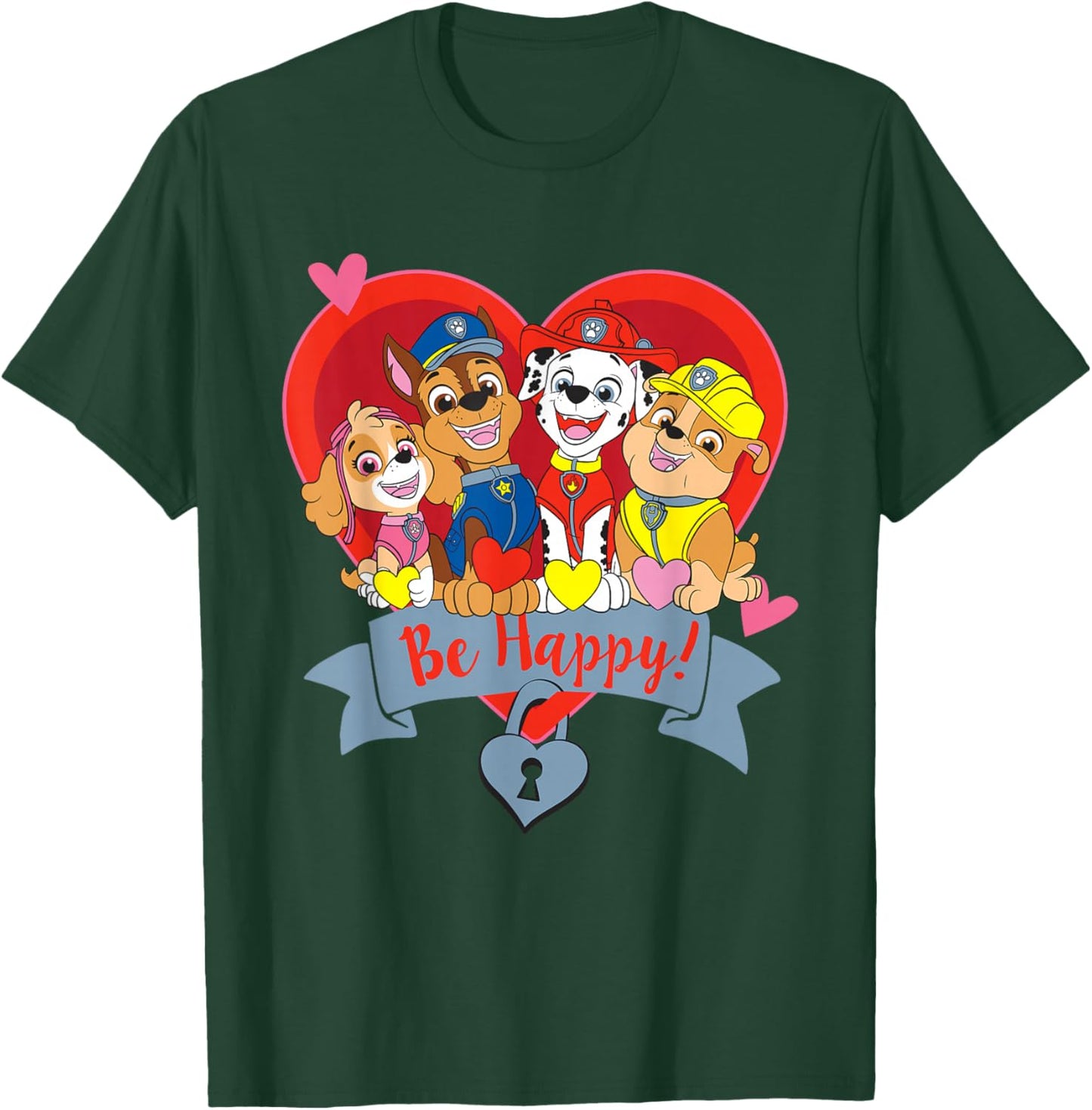 Paw Patrol Valentine's Day Be Happy Heart Group T-Shirt - T-Shirt | Forest