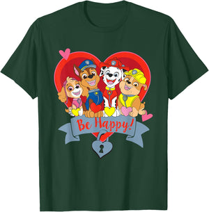 Paw Patrol Valentine's Day Be Happy Heart Group T-Shirt - T-Shirt | Forest