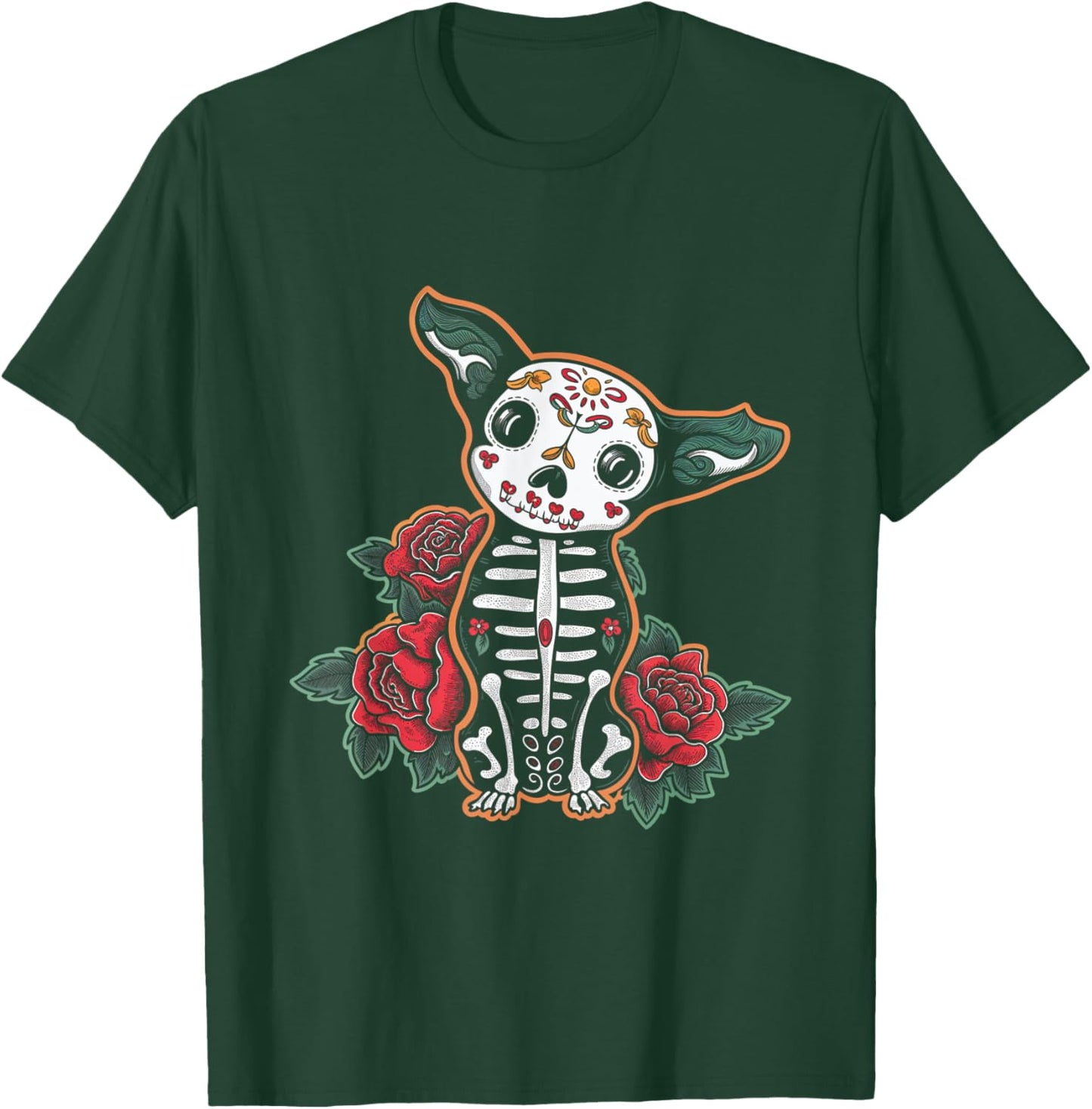 Calavera Chihuahua Skeleton Floral Colorful Art T-Shirt - T-Shirt | Forest