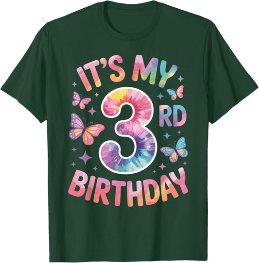 It's My 3rd Birthday - Tie Dye Butterfly Design T-Shirt - T-Shirt | Forest