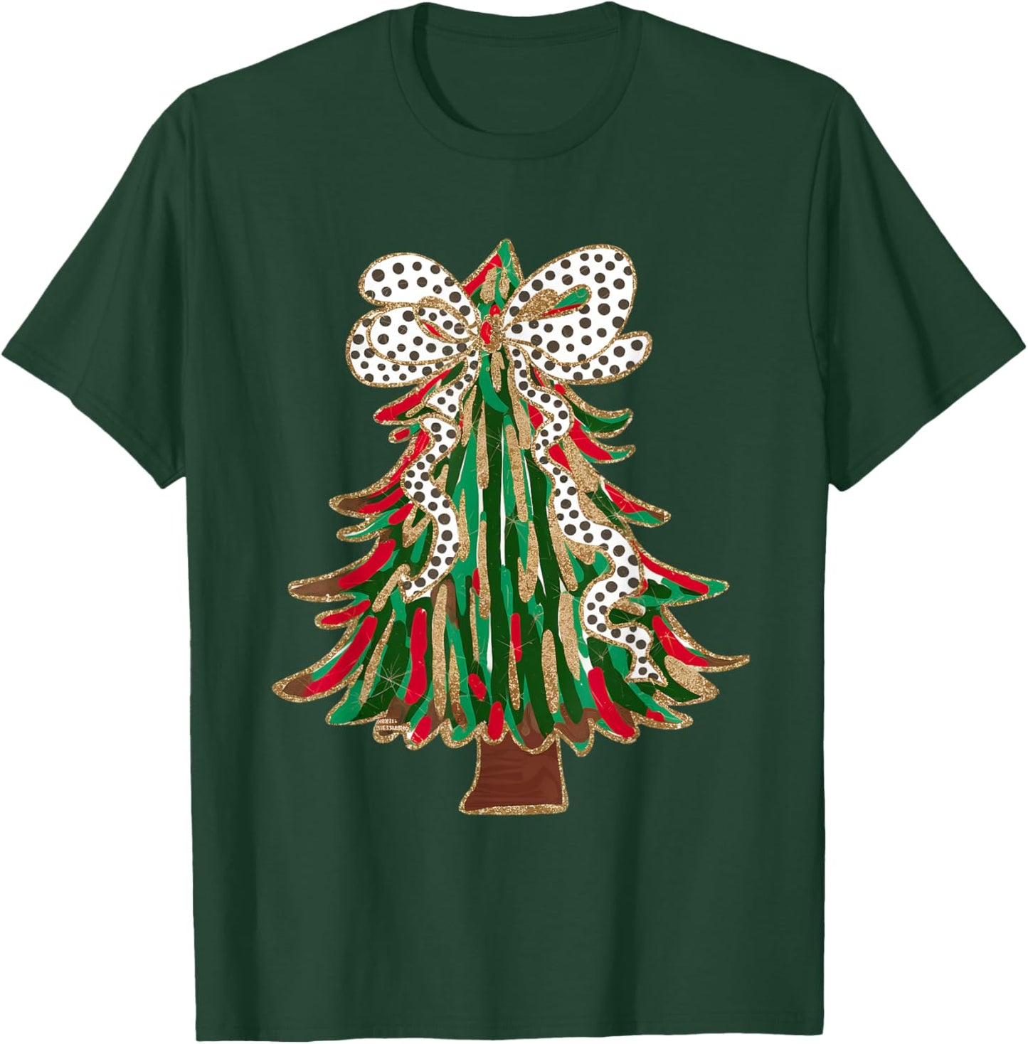 Funny Christmas Outfit Women Kids Christmas Tree Coquette Bow Xmas Pajamas Teens Girls T-Shirt - T-Shirt | Forest