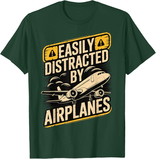Easily Distracted by Airplanes T-Shirt - T-Shirt | Forest