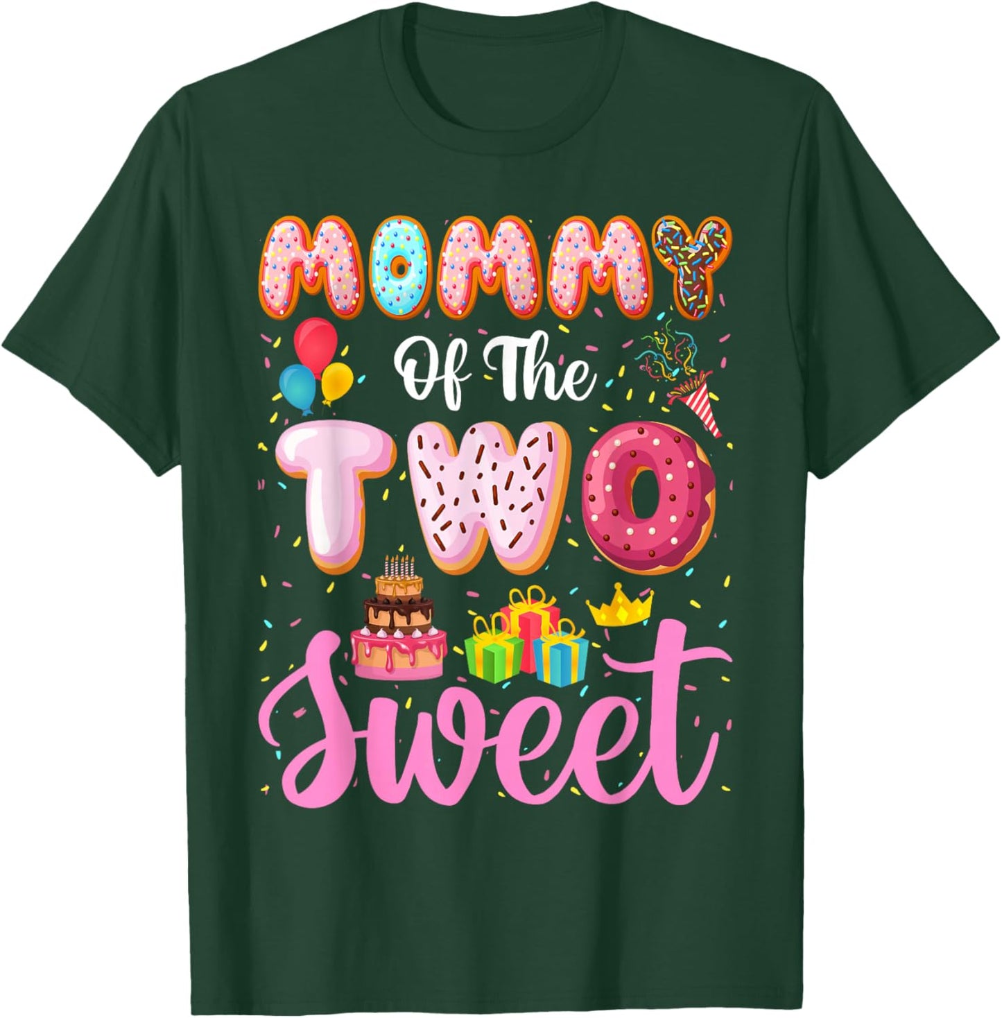 Mommy of the Two Sweet Mom 2nd Birthday Girl Donut Party T-Shirt - T-Shirt | Forest