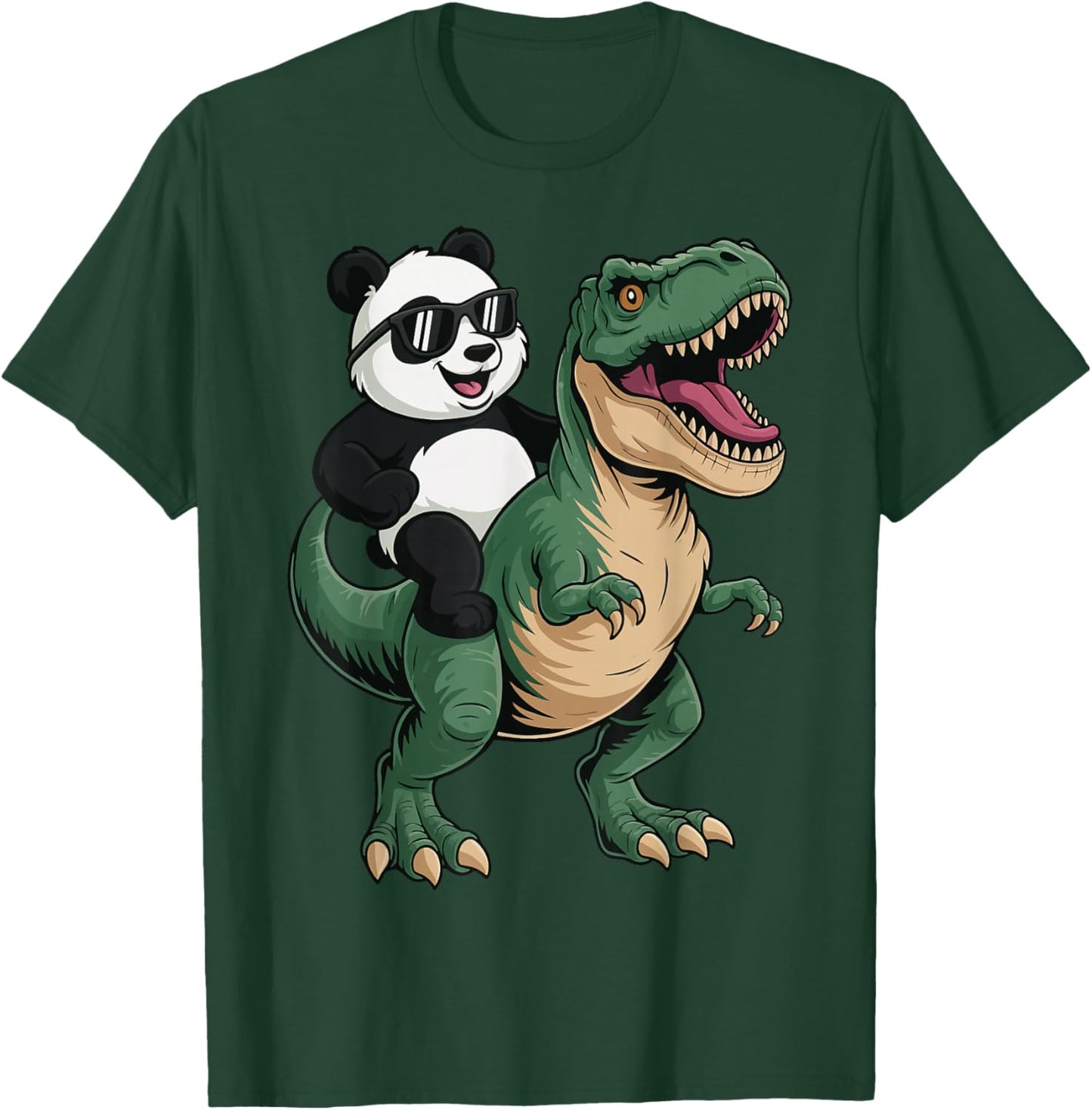 Panda Riding T-Rex T-Shirt - T-Shirt | Forest