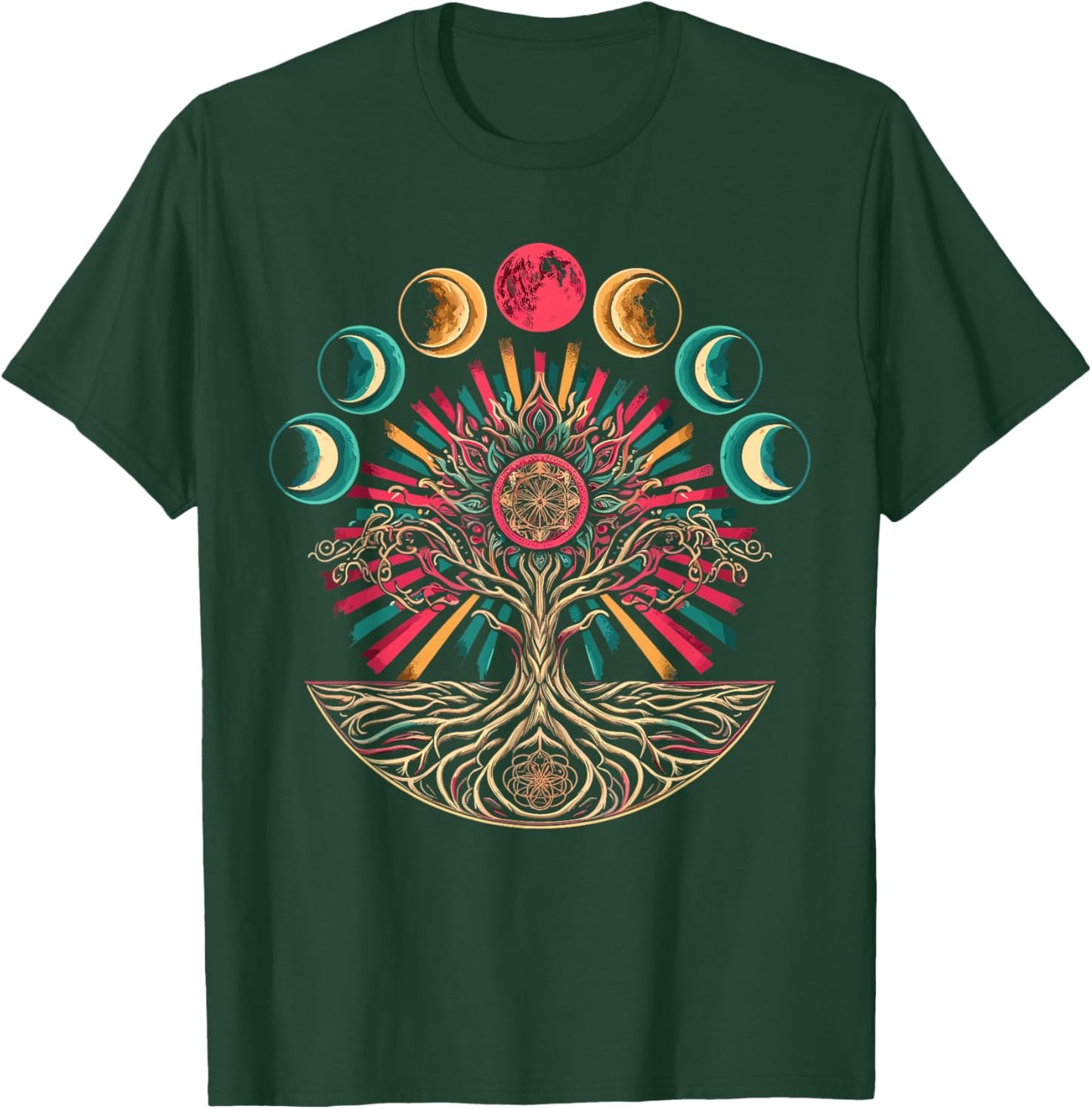 Phases of the Moon Retro 60's 70's Vibe Tree T-Shirt - T-Shirt | Forest