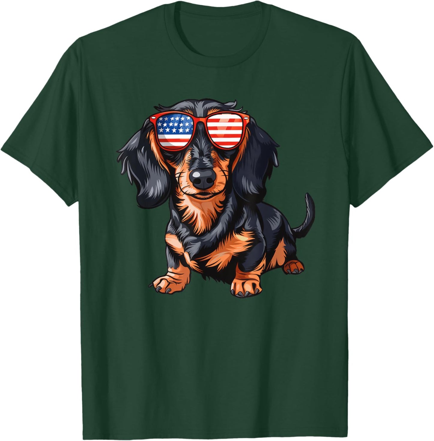 Dachshund Dog USA America Flag 4th of July T-Shirt - T-Shirt | Forest