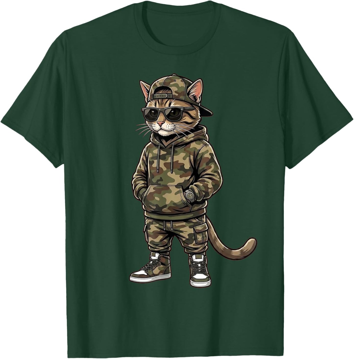 Cool Cat Camo Streetwear Urban Animal Gifts Men Women Kid T-Shirt - T-Shirt | Forest