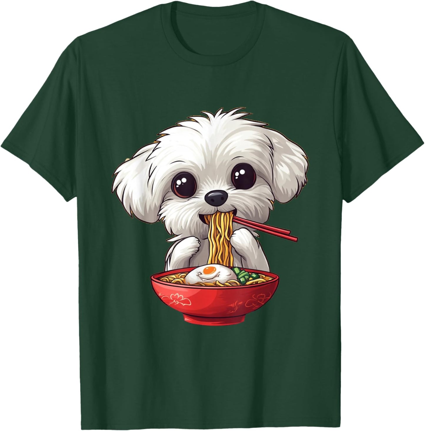 Cute Maltese Dog Eating Ramen Men Women Boys Girls T-Shirt - T-Shirt | Forest
