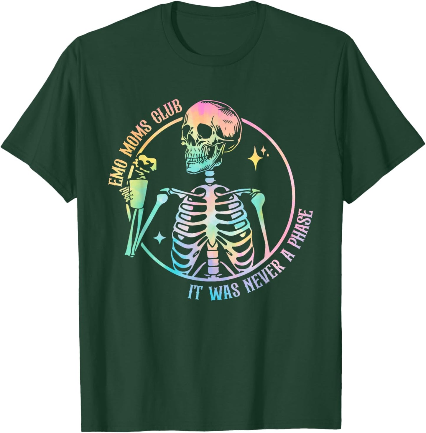 Emo Moms Club Skeleton With Hot Coffee Tie Dye Mother's Day T-Shirt - T-Shirt | Forest