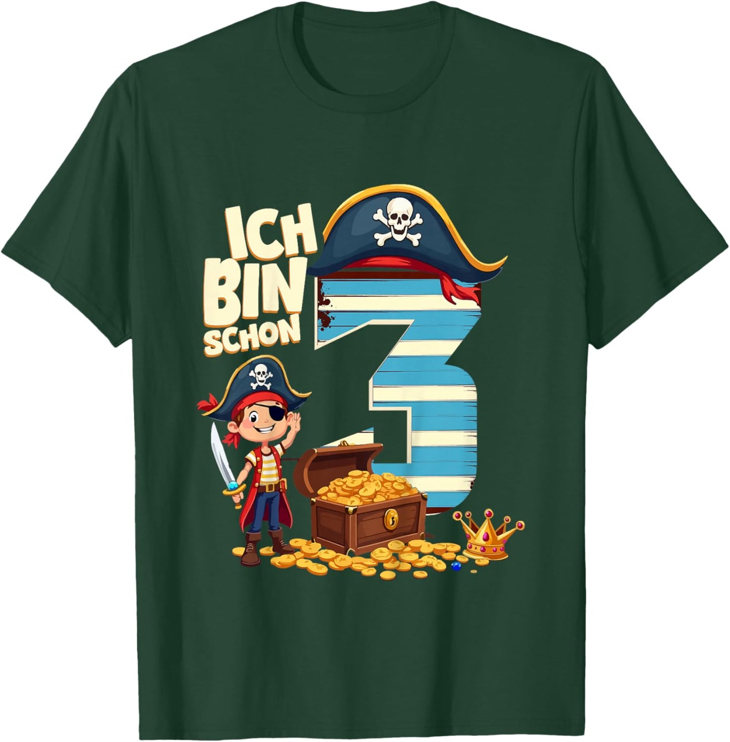 Children's 3rd Birthday Pirate Decoration 3 Years Boy Outfit Pirate , black T-Shirt - T-Shirt | Forest