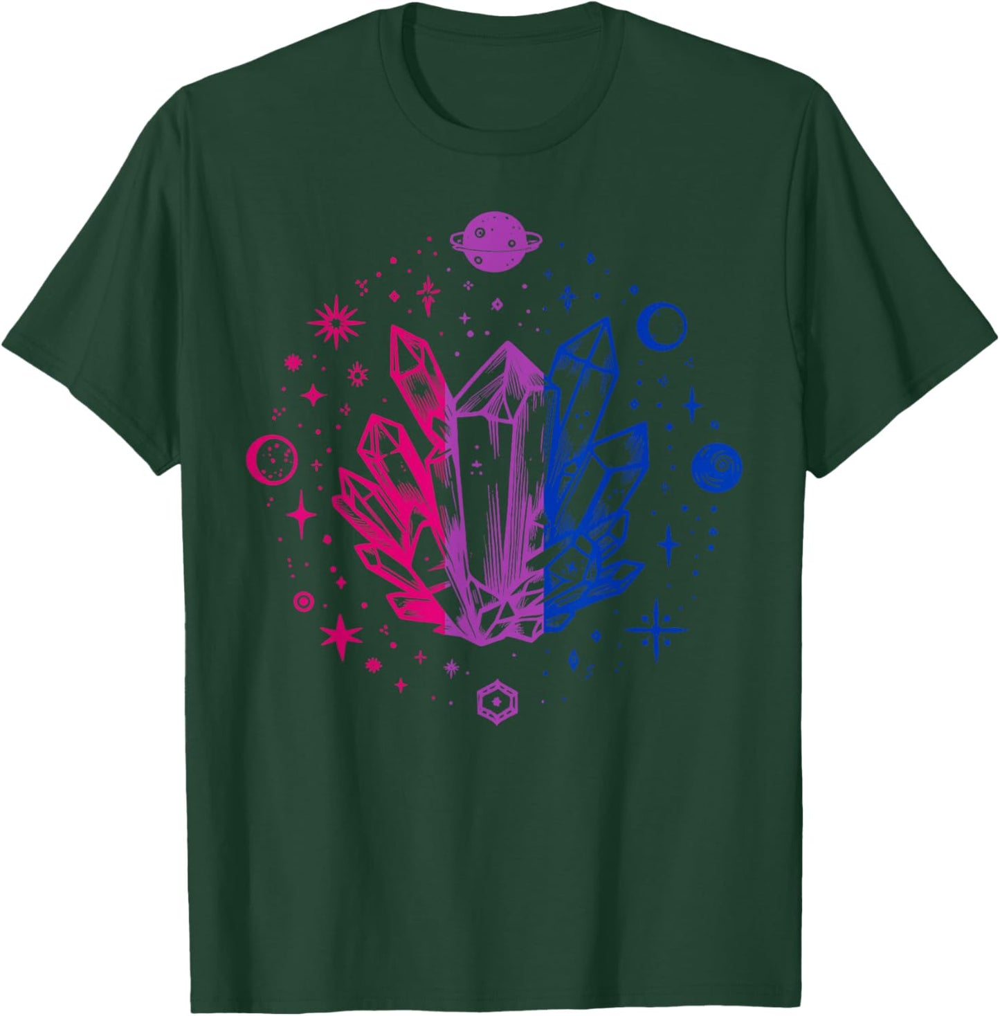 Celestial Bisexual Crystals with Cosmic Pride Energy T-Shirt - T-Shirt | Forest
