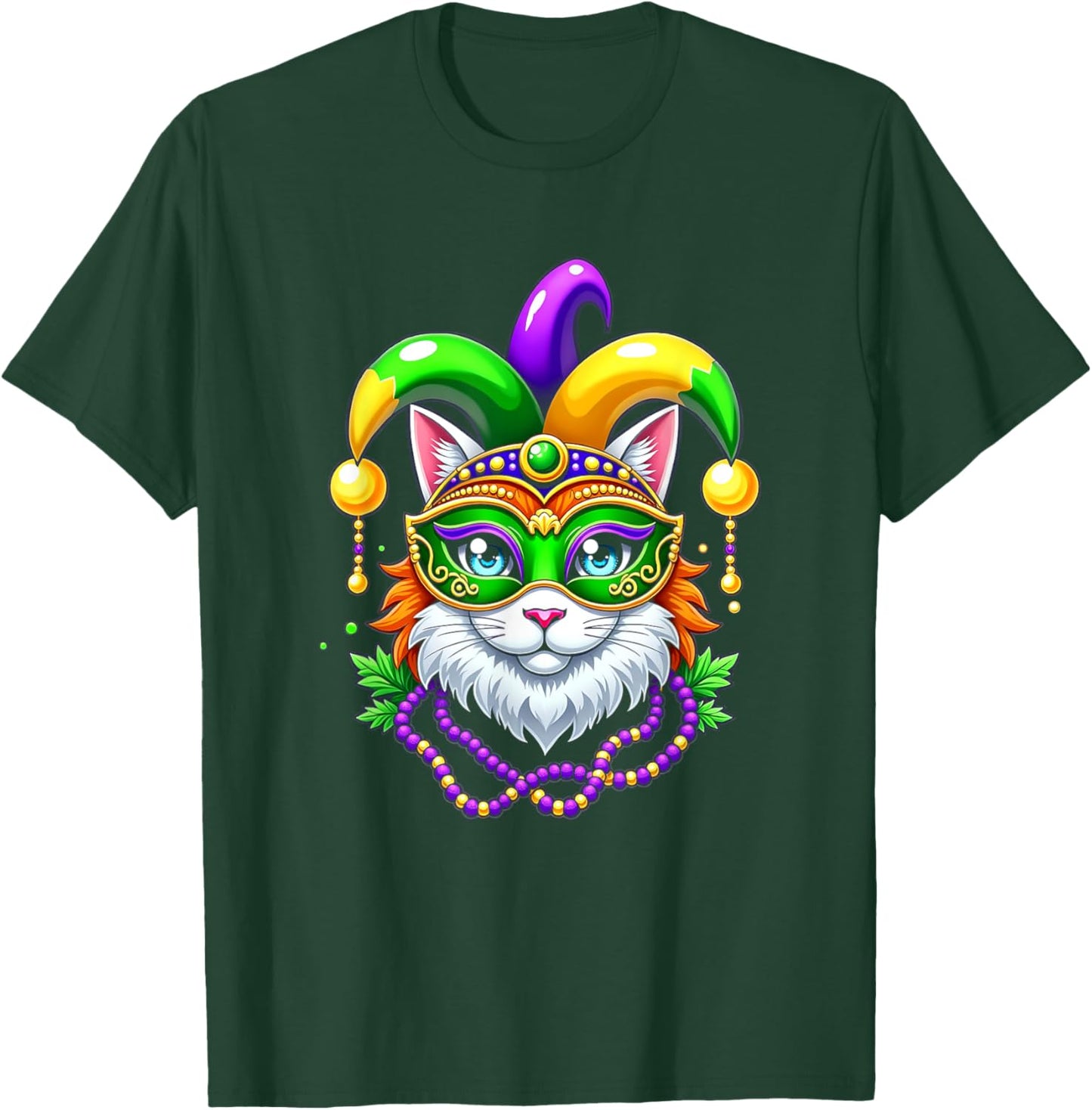 Mardi Gras Cat Jester Mask Party Festival T-Shirt - T-Shirt | Forest