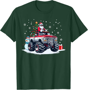 Funny Christmas Santa Monster Truck Youth Boys Kids T-Shirt - T-Shirt | Forest