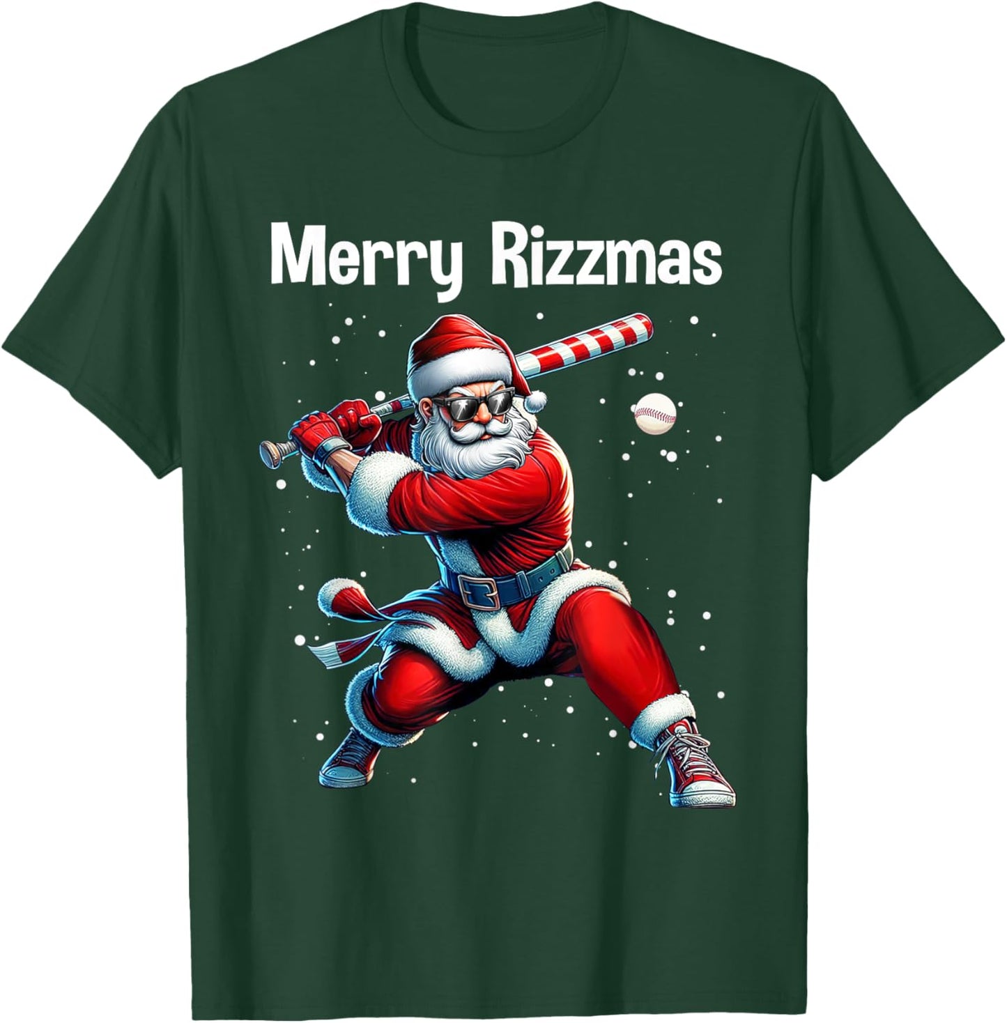 Merry Rizzmas Christmas Rizz Santa Claus Baseball Funny T-Shirt - T-Shirt | Forest