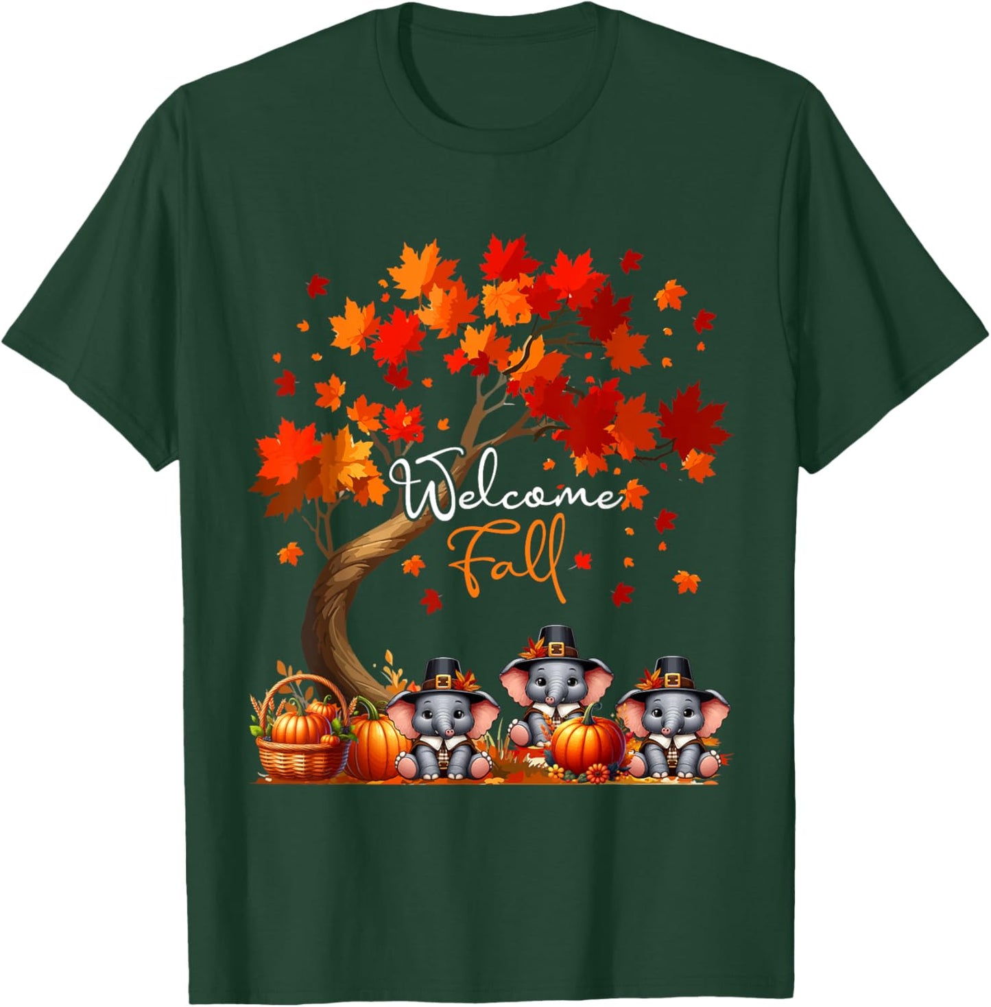 Welcome Costume Fall Three Thanksgiving Elephants Lover T-Shirt - T-Shirt | Forest