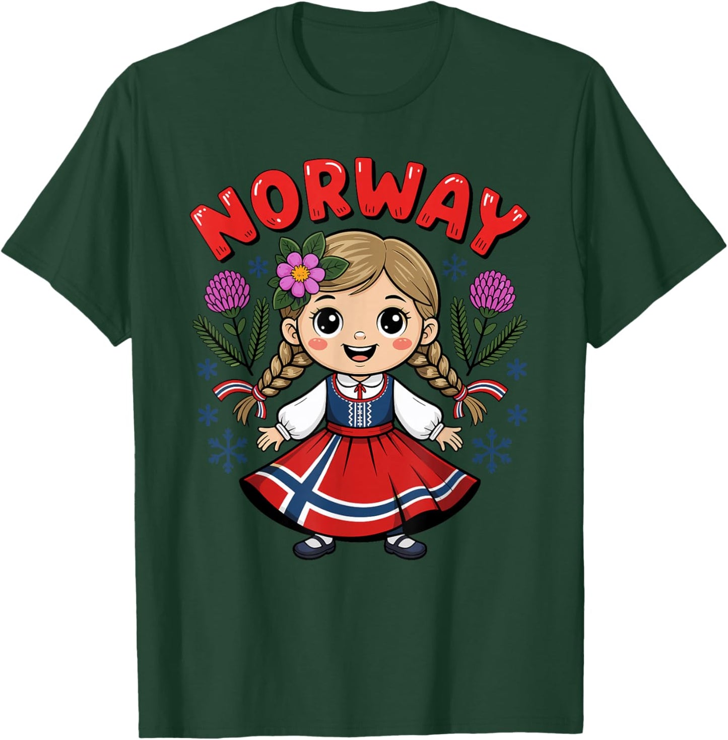 Jolie Fille Norvégienne Robe Drapeau et Fleurs pour Enfants T-Shirt - T-Shirt | Forest