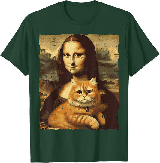Mona Lisa Orange Cat Funny GInger Painting Women Men Kids T-Shirt - T-Shirt | Forest