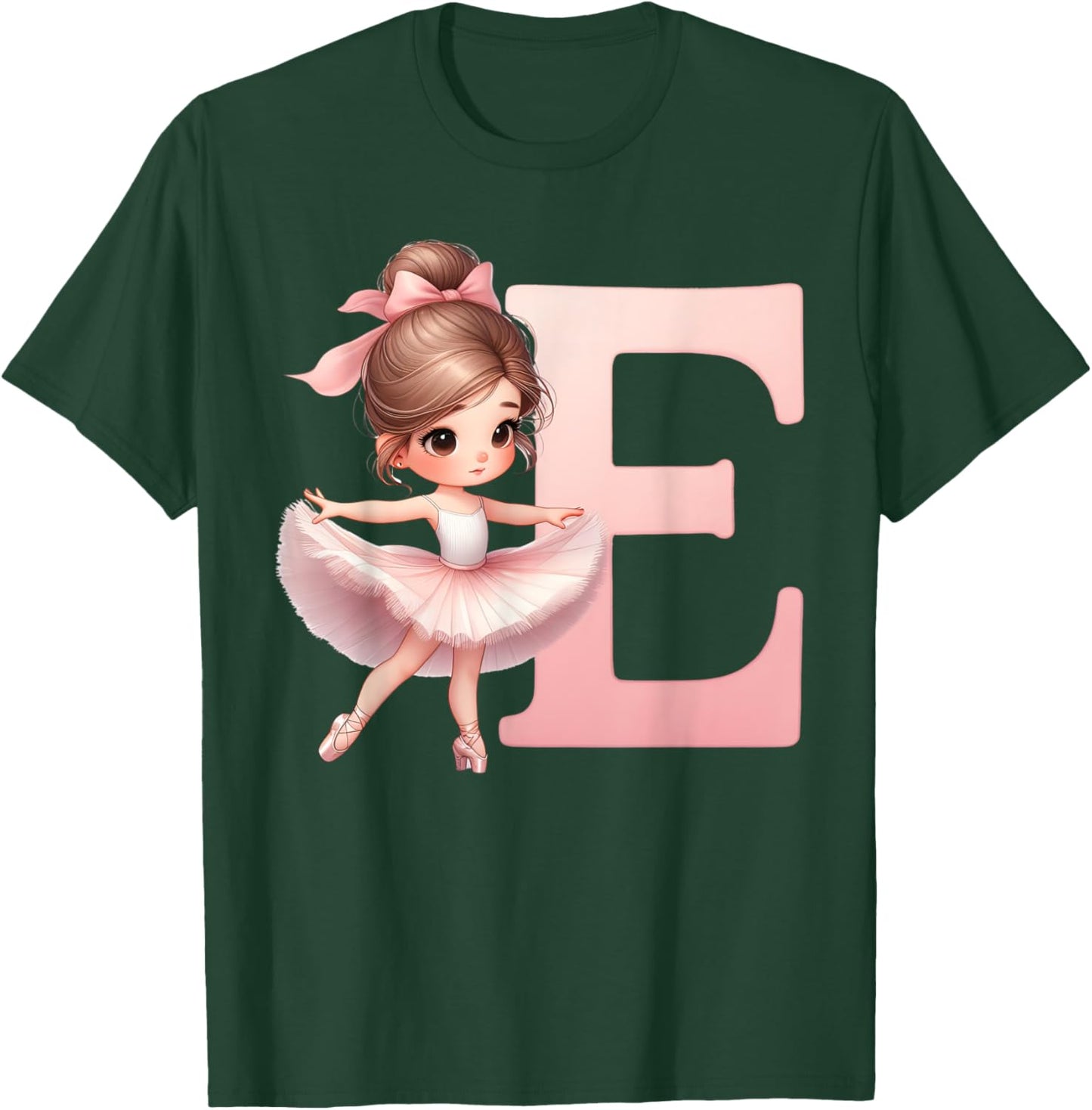 Ballerina Girl Dancing Name First Letter E Girly Tutu Ballet T-Shirt - T-Shirt | Forest