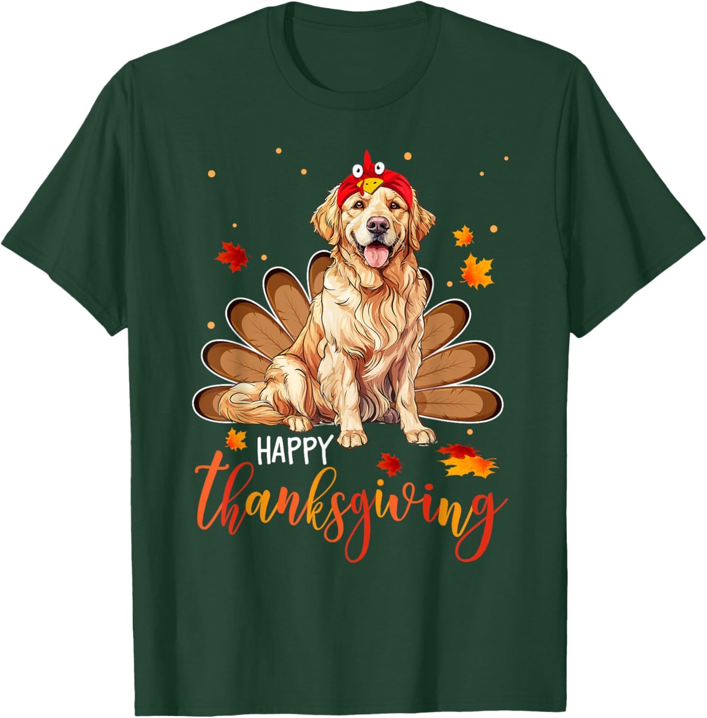 Cute Golden retriever Happy Thanksgiving turkey Dog Women Girls Kids T-Shirt - T-Shirt | Forest