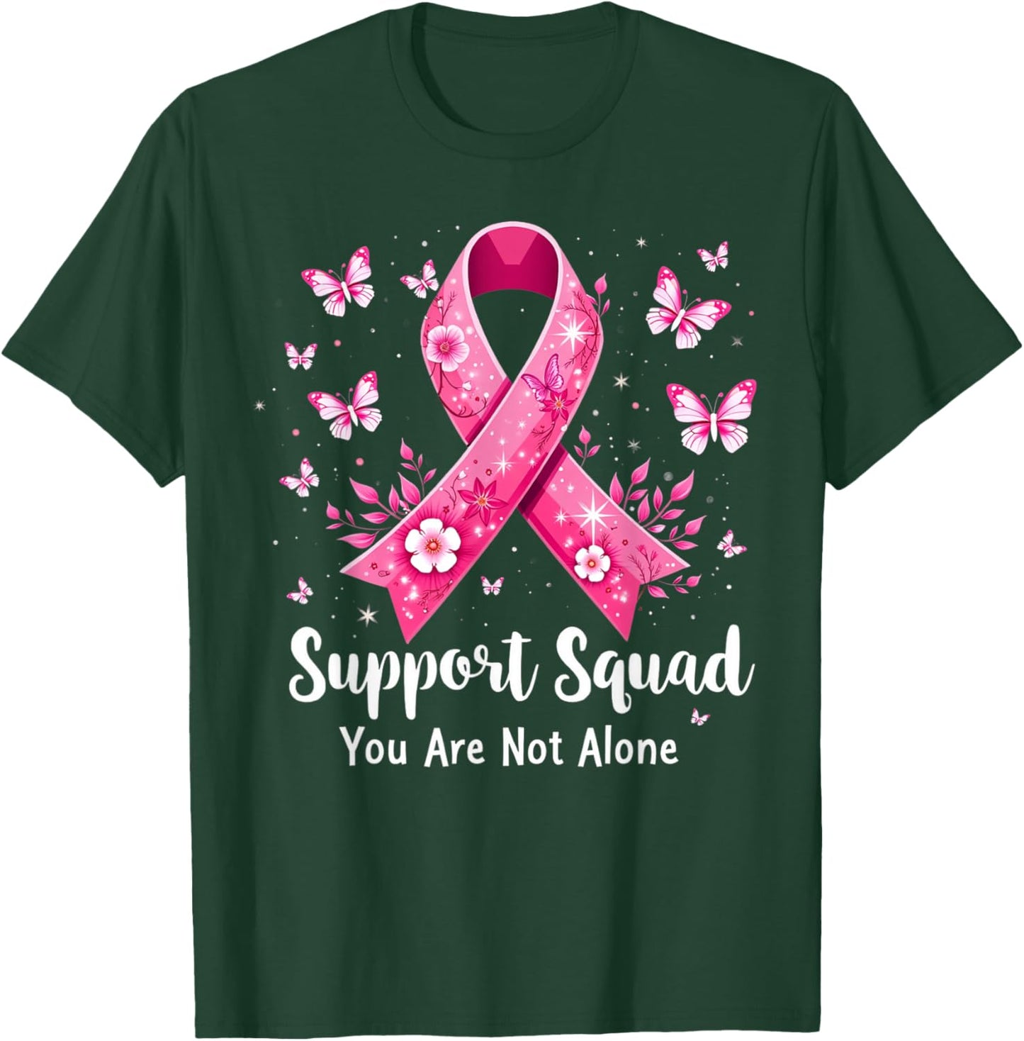 Support Squad Breast Cancer Awareness Butterfly Pink Ribbon T-Shirt - T-Shirt | Forest