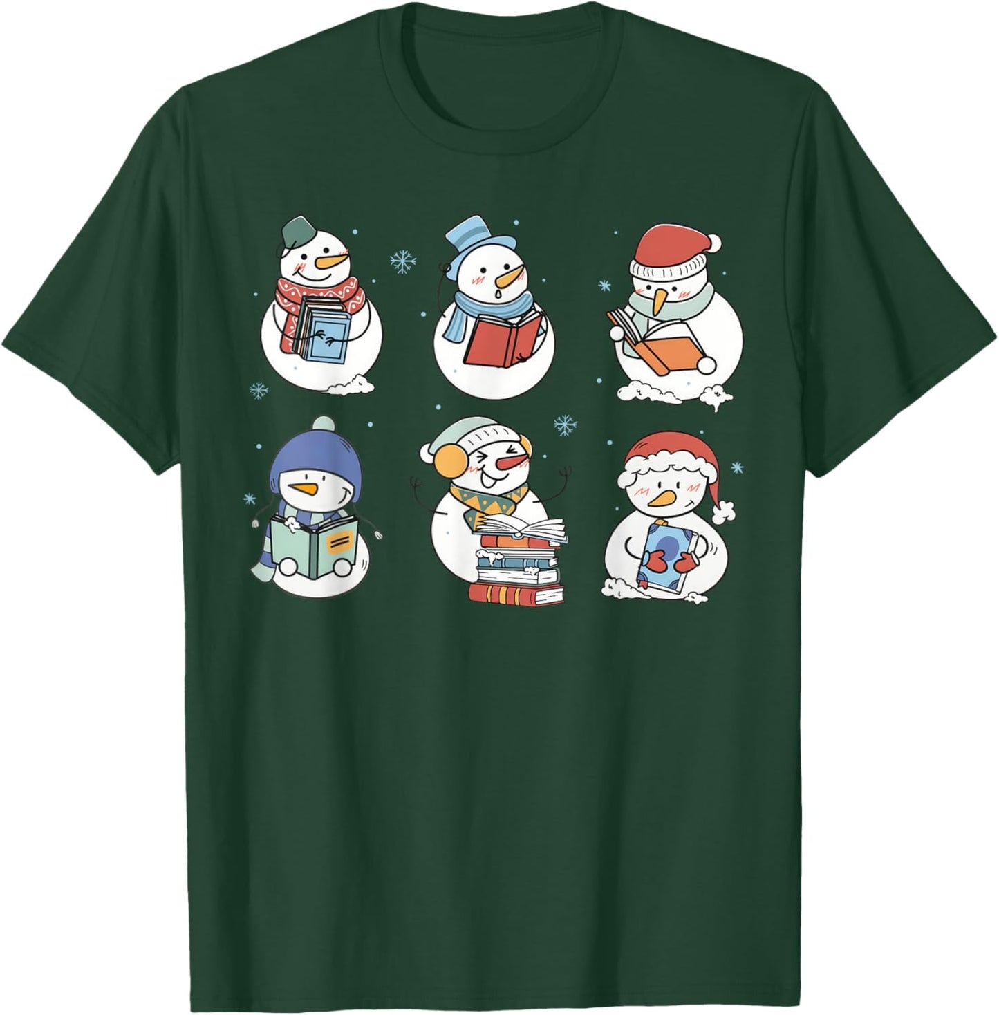 Snowman Reading Book Santa Christmas Bookish Teacher T-Shirt - T-Shirt | Forest