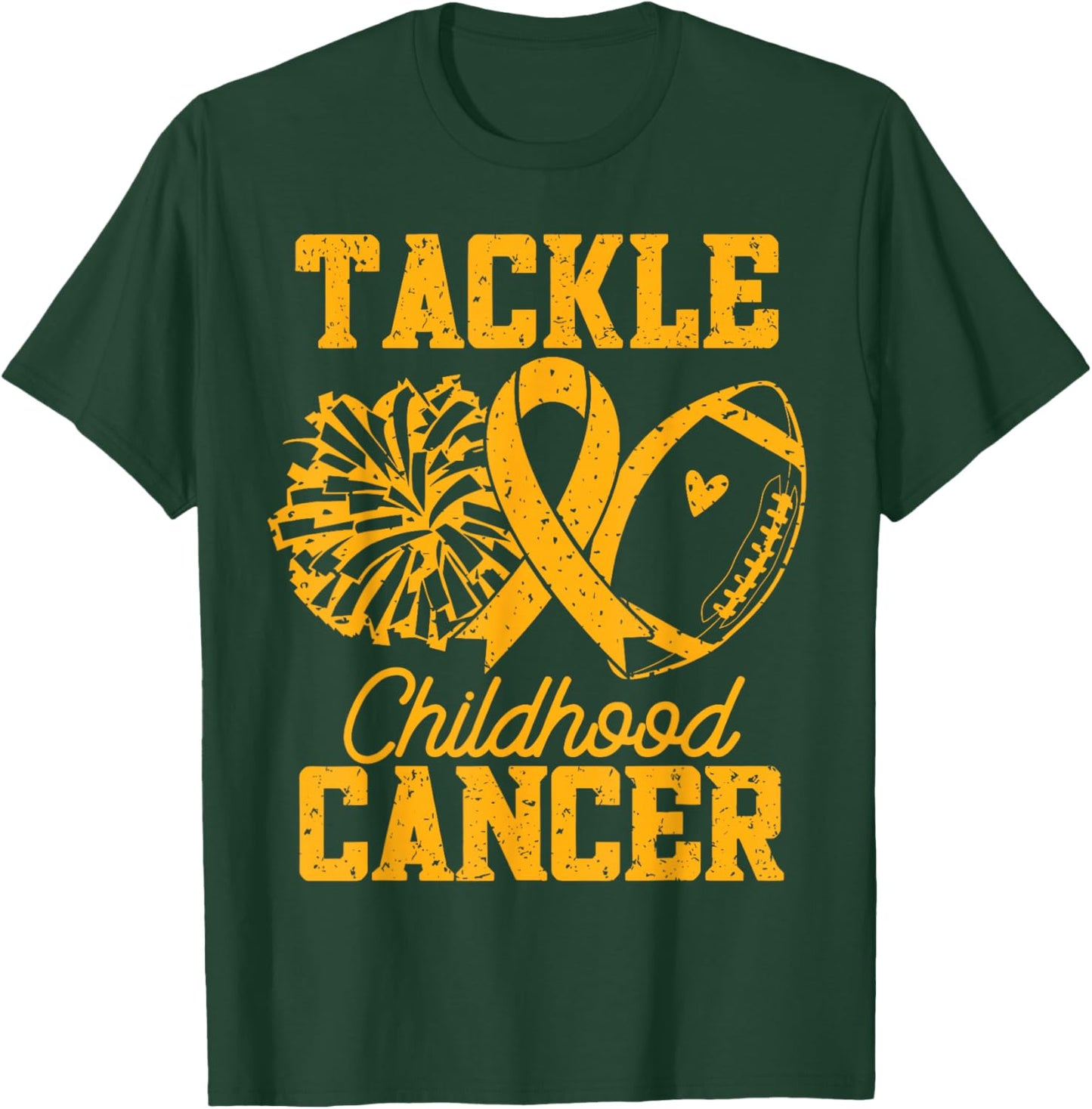 Gold Ribbon Football Tackle Childhood Cancer Awareness T-Shirt - T-Shirt | Forest