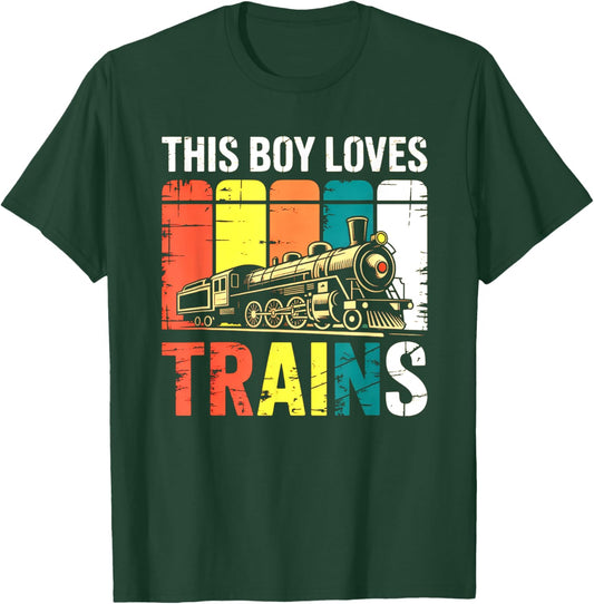 This Boy Loves Trains Retro Lokomotive Kids Train Driver T-Shirt - T-Shirt | Forest