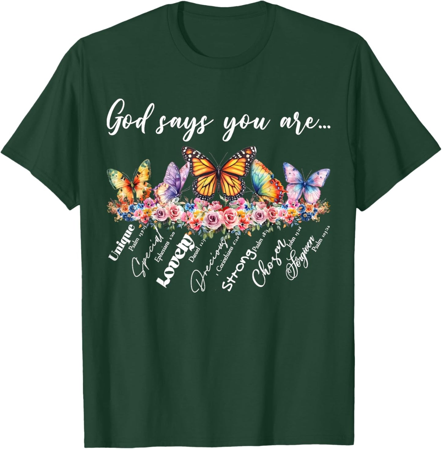 God Says You Are Bible Verse Religious Christian Butterfly T-Shirt - T-Shirt | Forest