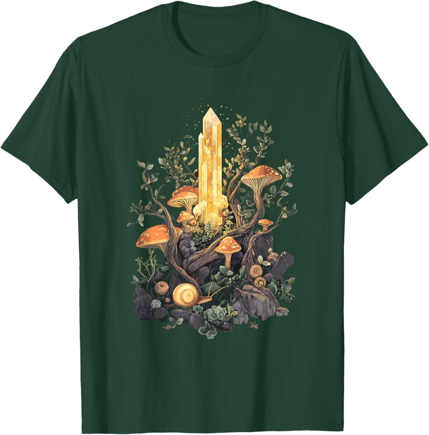 Crystal with Forest Mushrooms and Snails - Goblincore T-Shirt - T-Shirt | Forest