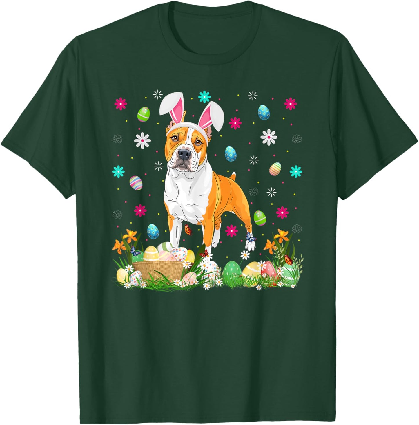 American Staffordshire Terrier Dog Easter Egg Hunt Bunny T-Shirt - T-Shirt | Forest