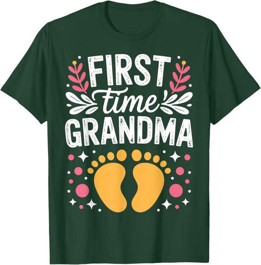 First Time Grandma Becoming Nana Baby Announcement Family T-Shirt - T-Shirt | Forest