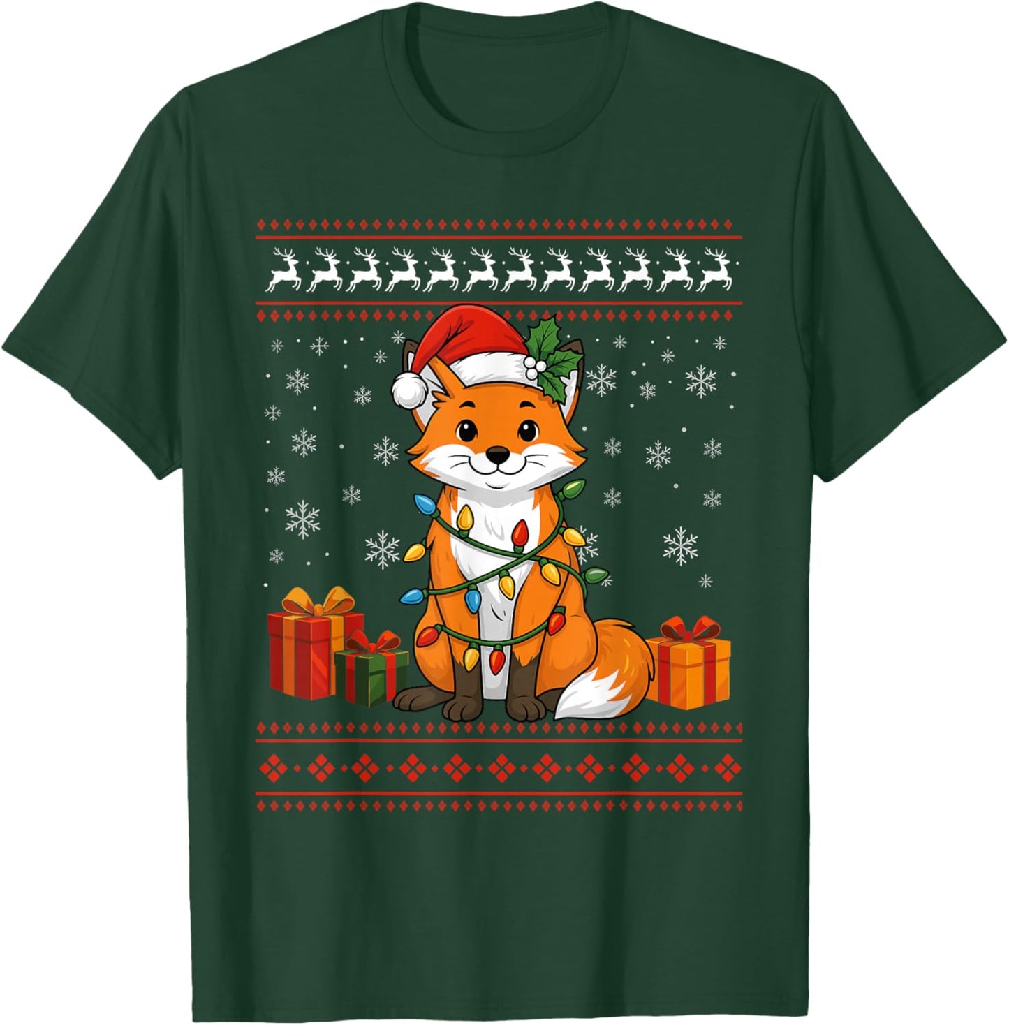 Fox Christmas Ugly Sweater Fox Graphic T-Shirt - T-Shirt | Forest
