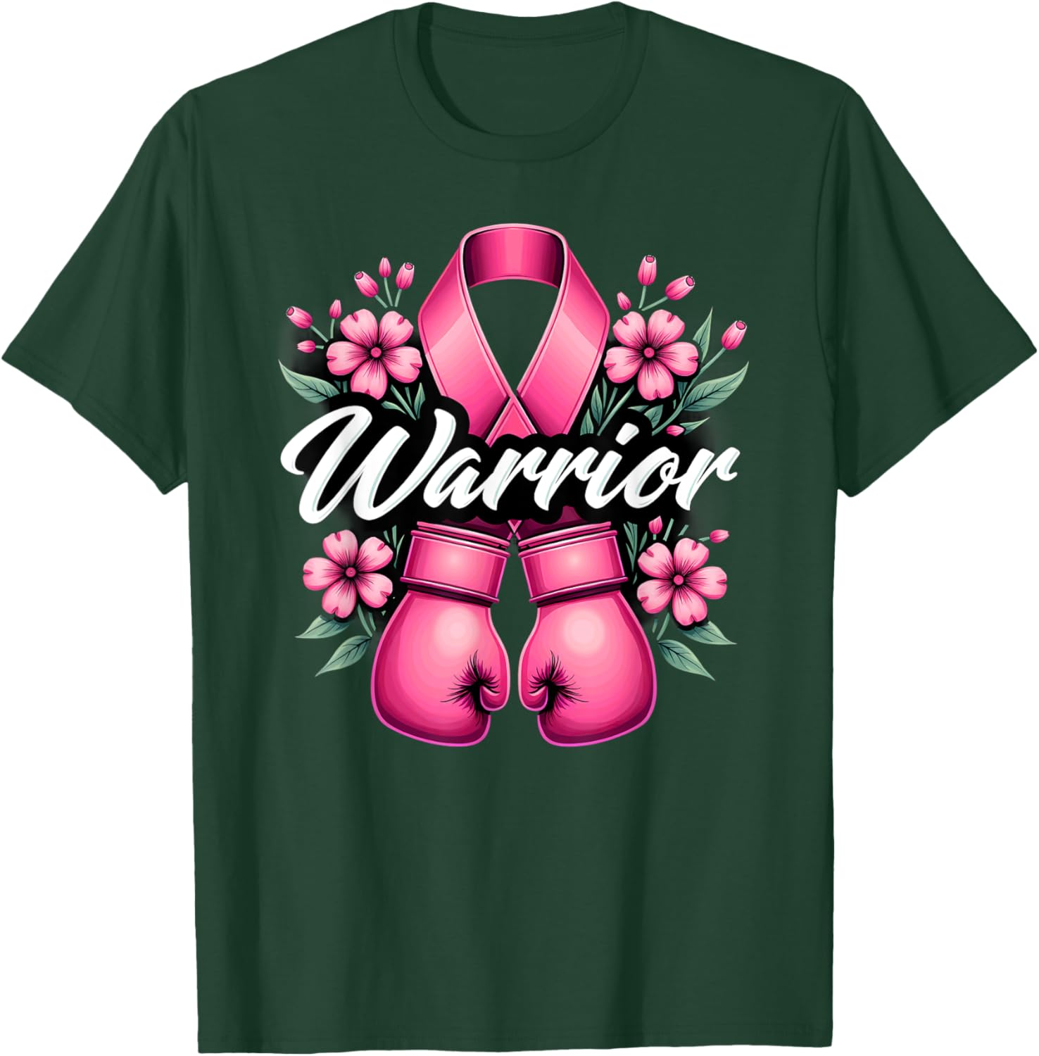 Boxing Gloves Pink Ribbon Breast Cancer Fighter Warrior T-Shirt - T-Shirt | Forest