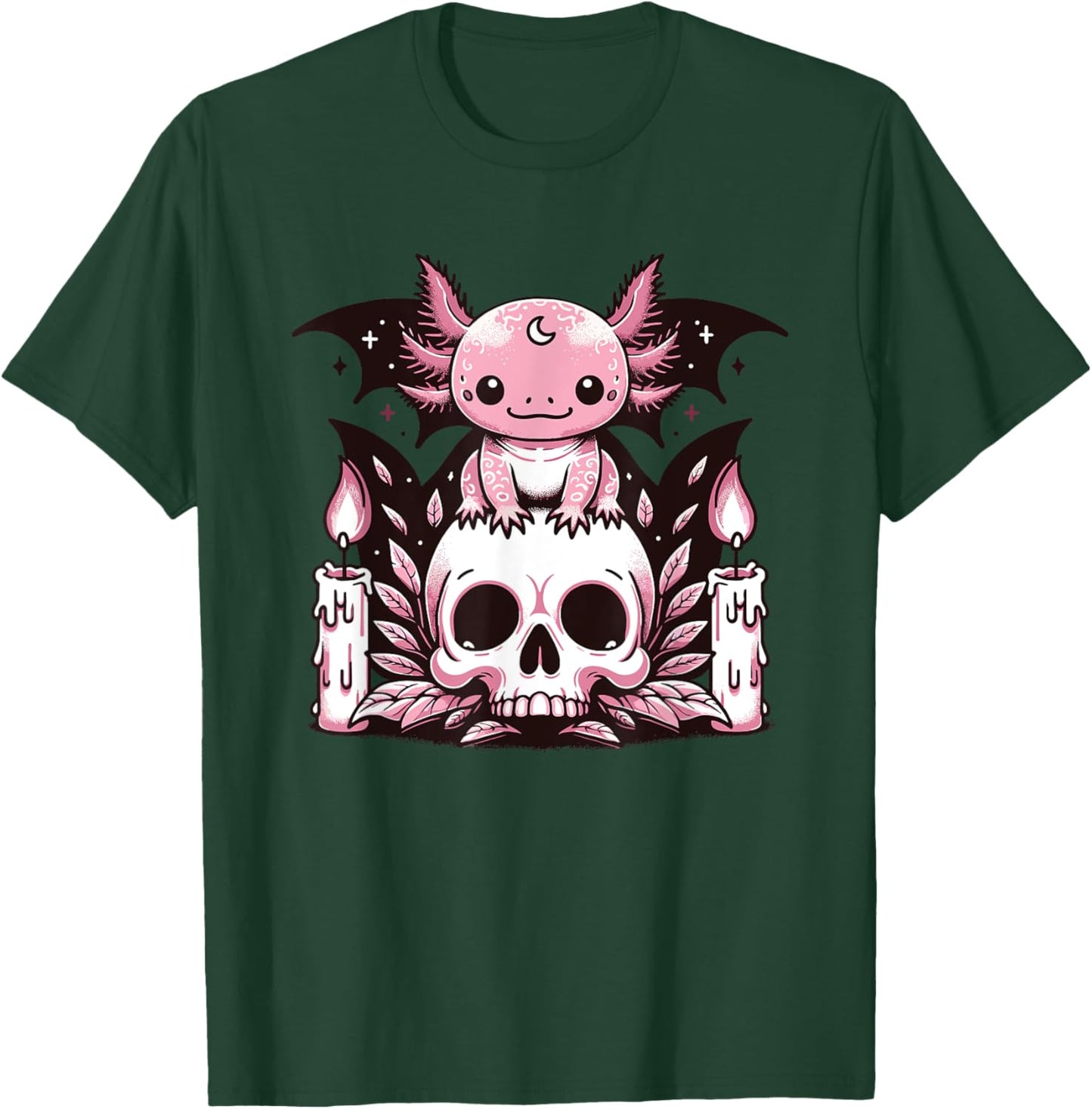 Kawaii Pastel Goth Cute Creepy Axolotl Bat Skeleton T-Shirt - T-Shirt | Forest