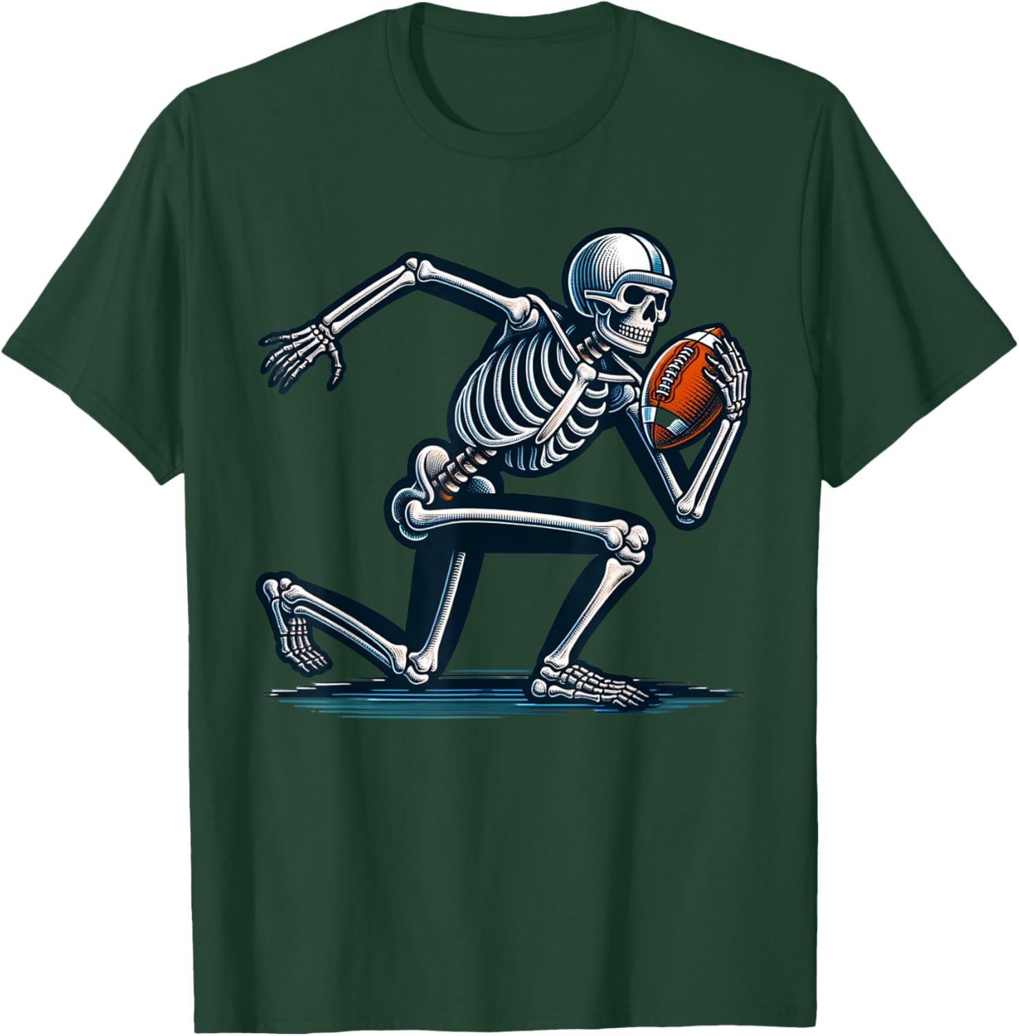 American Football Skeleton Boys Men Football Fan Halloween T-Shirt - T-Shirt | Forest