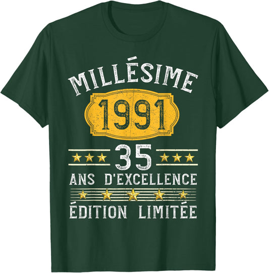 Vintage 1991 Gift 35 Years Man Birthday Humour T-Shirt - T-Shirt | Forest