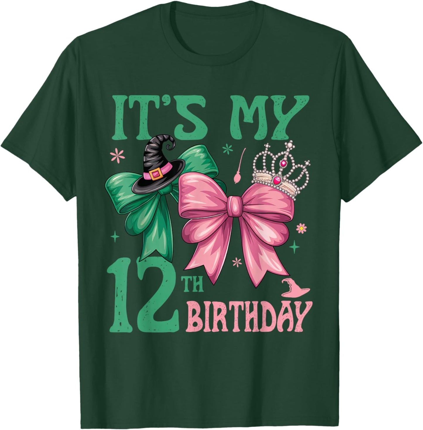 12th Birthday Girl Its My 12th Birthday Witch Pink and Green T-Shirt - T-Shirt | Forest