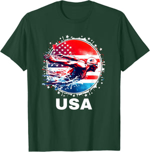 Swimming United States Team Apparel American Flag Swimming T-Shirt - T-Shirt | Forest