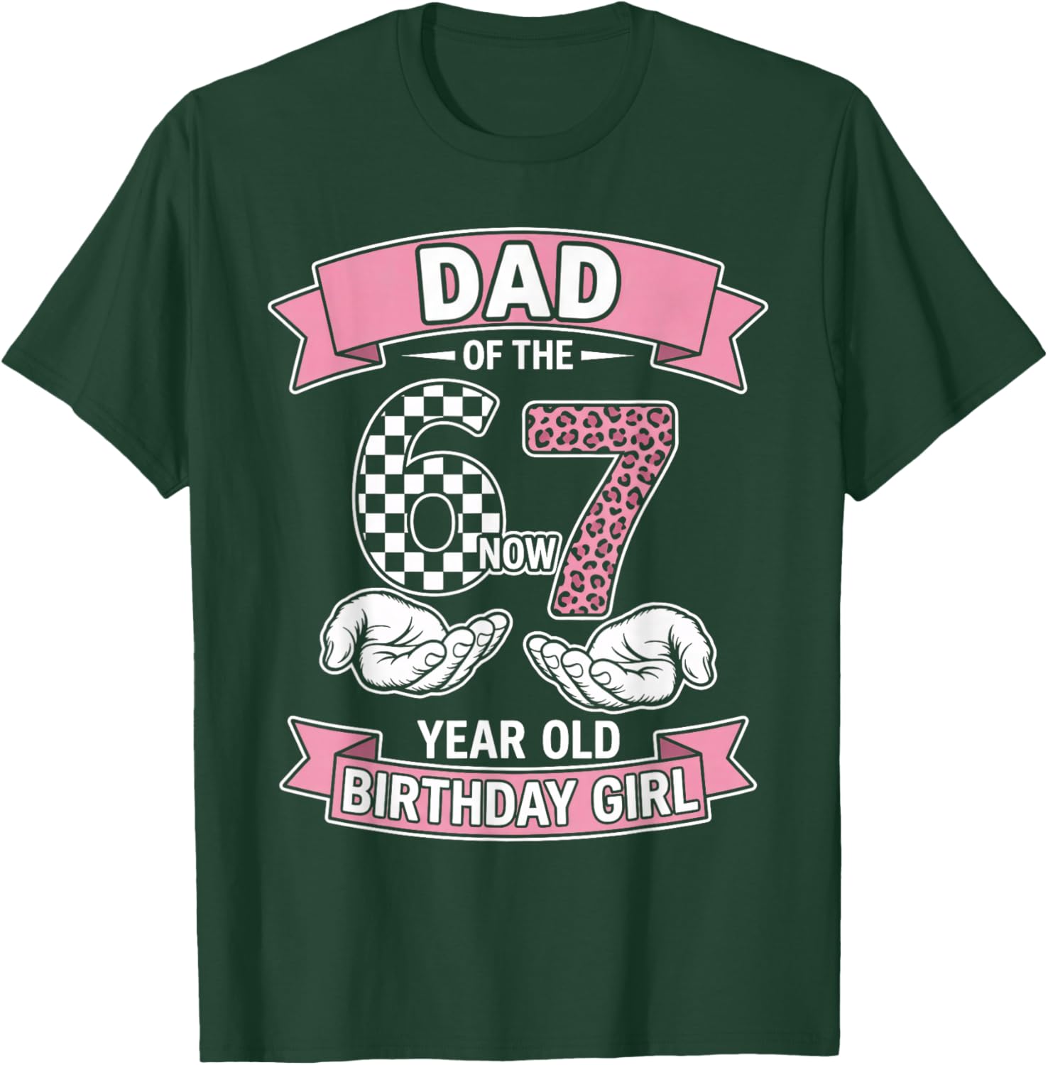Dad 67 Birthday 7 Years Old Ribbon Leopard Family Matching T-Shirt - T-Shirt | Forest
