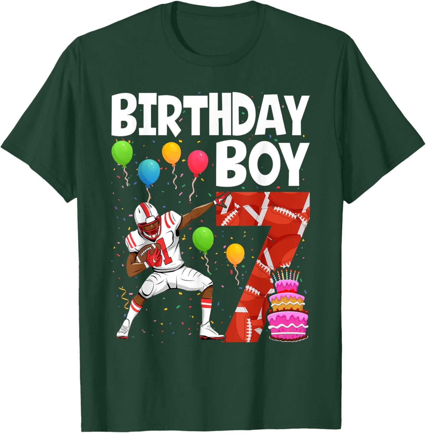 7 Years Old Boy Football Player 7th Football Birthday Boys T-Shirt - T-Shirt | Forest