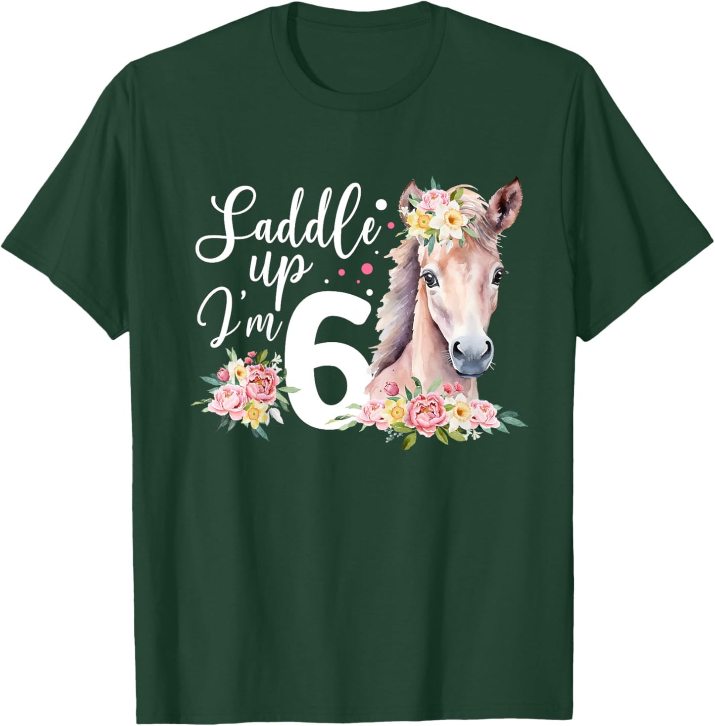 6th Horse Birthday Six Year Old Girl Horses Birthday T-Shirt - T-Shirt | Forest