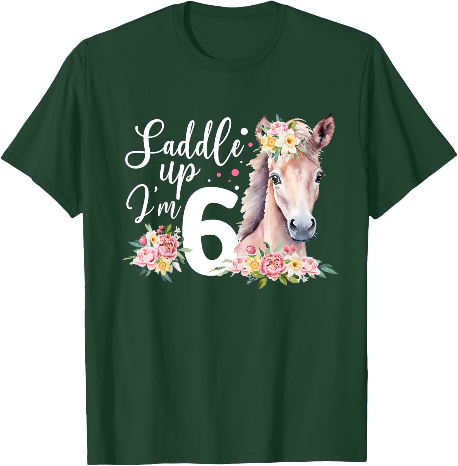 6th Horse Birthday Six Year Old Girl Horses Birthday T-Shirt - T-Shirt | Forest