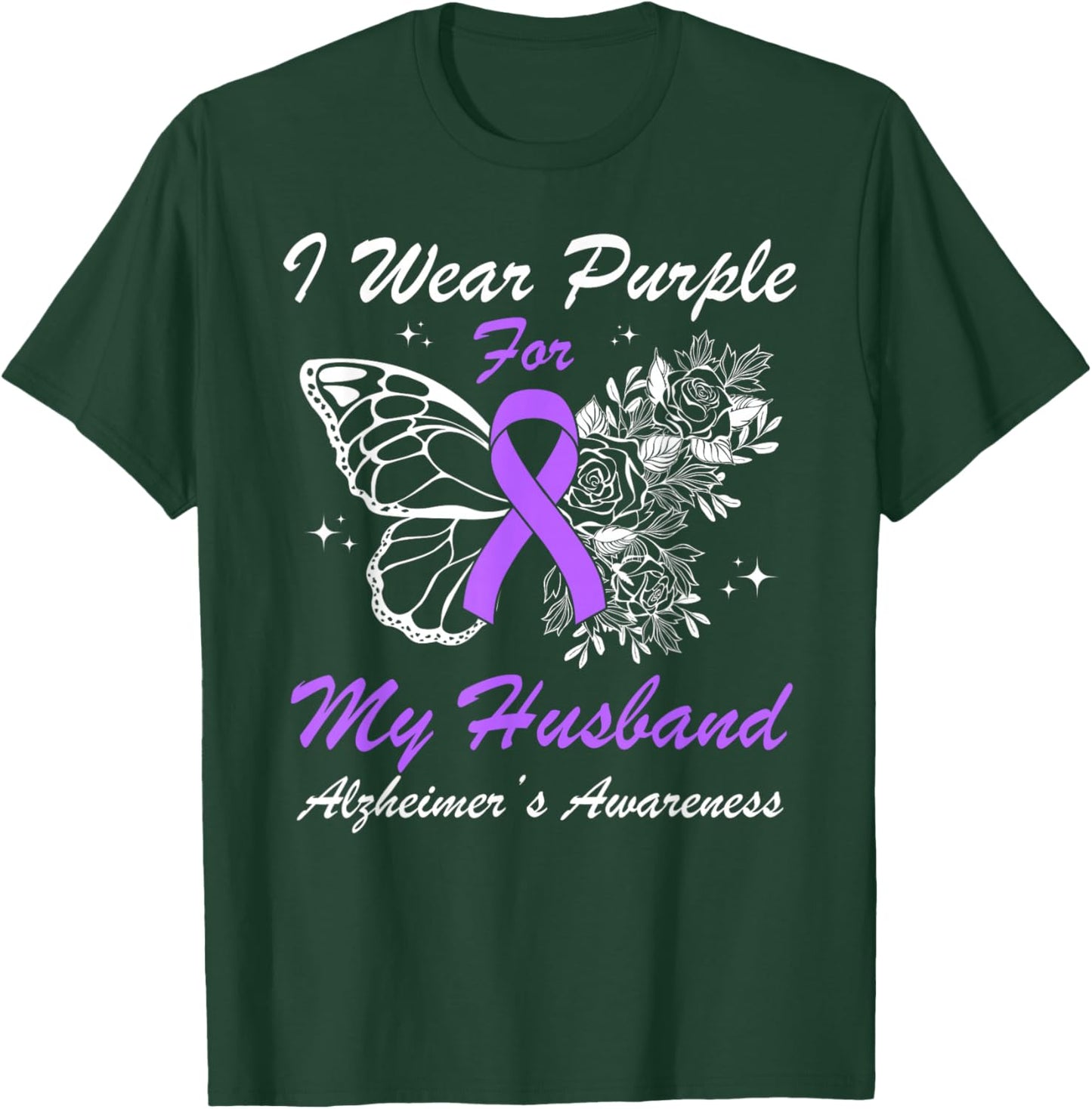 I Wear Purple For My Husband Alzheimer's Awareness Butterfly T-Shirt - T-Shirt | Forest