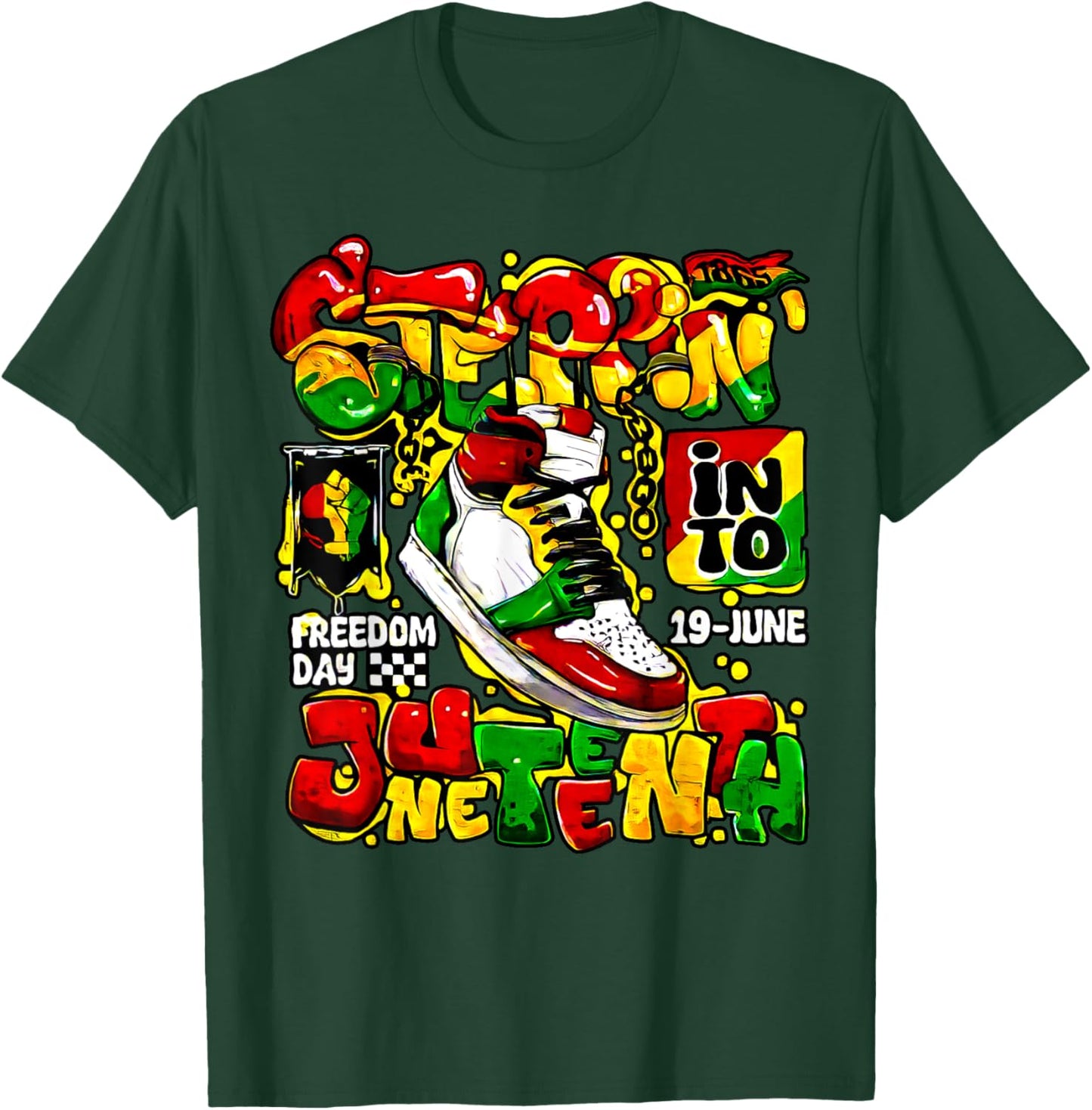 Stepping Into Juneteenth Afro Woman Black Girls Sneakers T-Shirt - T-Shirt | Forest
