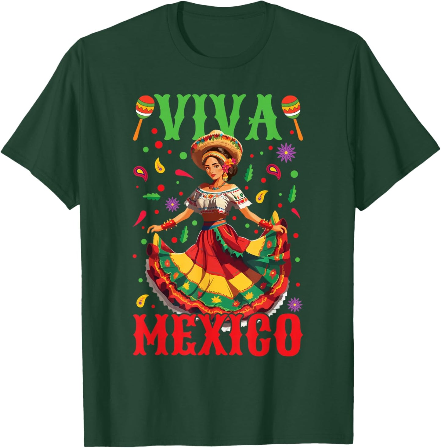 Viva Mexico Independence Mexican Lady Mexican Day T-Shirt - T-Shirt | Forest